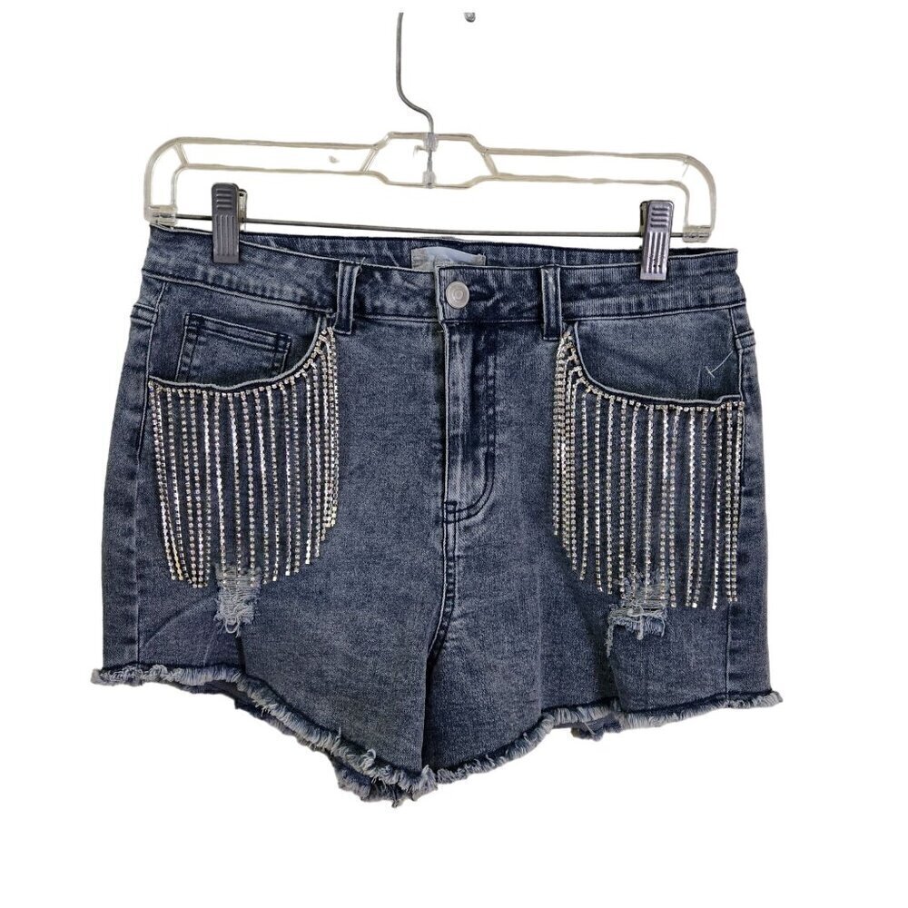 Altar'd State NWOT Rhinestone Fringe Embellished Jean Cutoff Shorts Size S